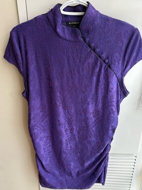 le chateau Purple Embossed Mandarin Collar Blouse